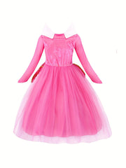 Girl's Princess Dress with Accessories Sets Sequin Decor Long Sleeve Mesh Dress