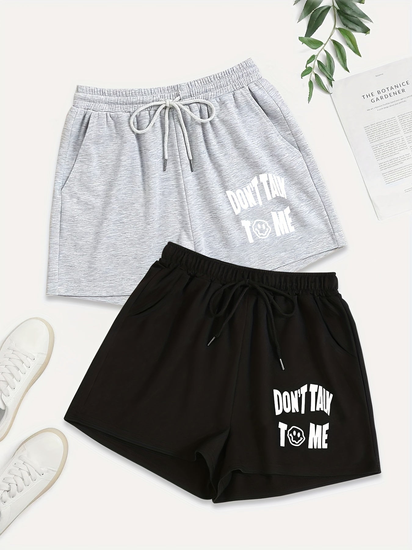 2 Pack Women's Plus Size Casual Drawstring Shorts Set