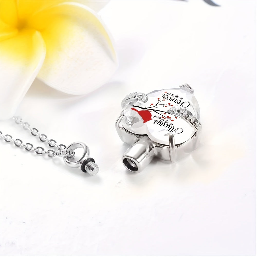 Crystal Heart Cremation Urn Necklace Memorial Pendant with Fill Kit