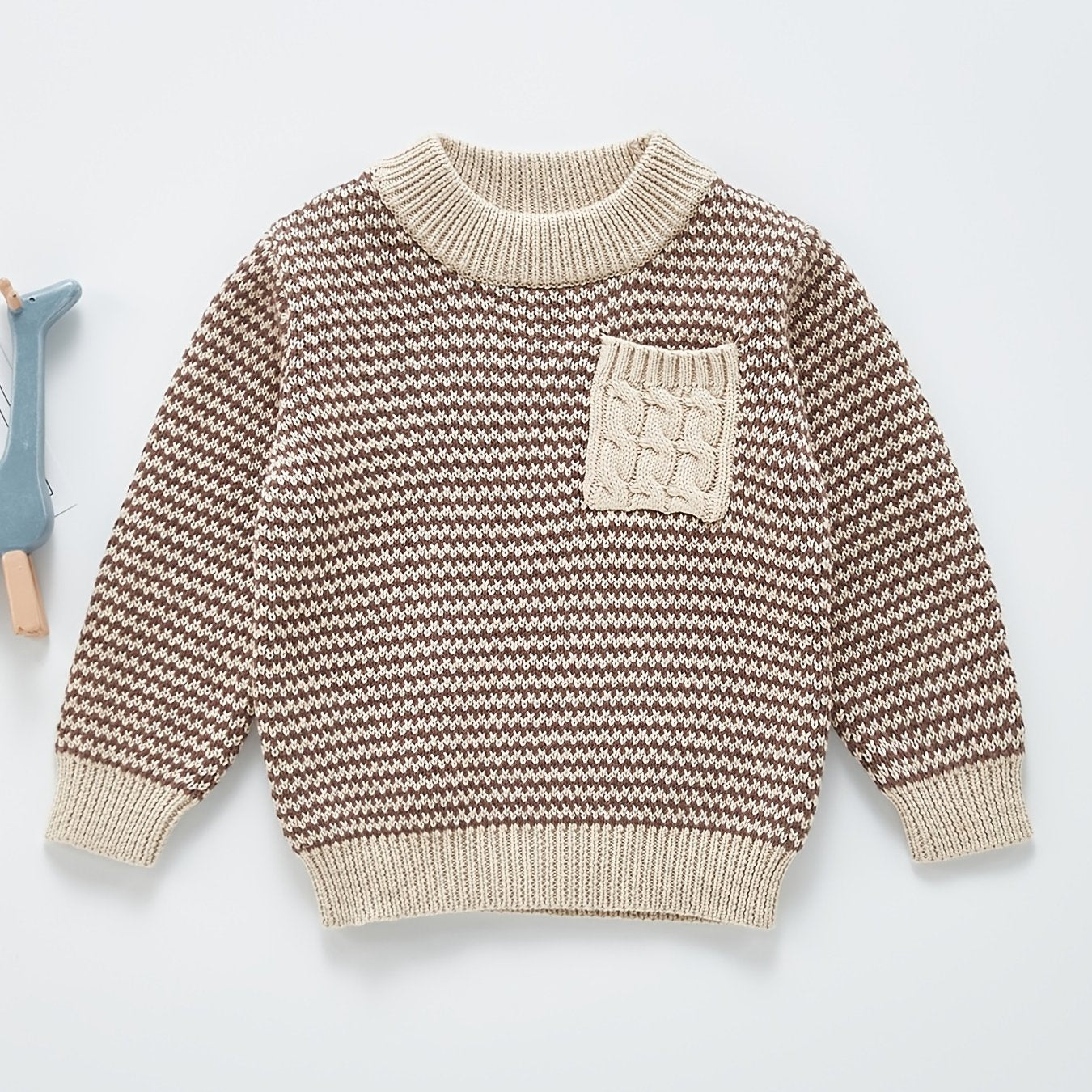 Baby Girls Striped Knitted Sweater With Pocket