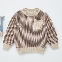 Baby Girls Striped Knitted Sweater With Pocket