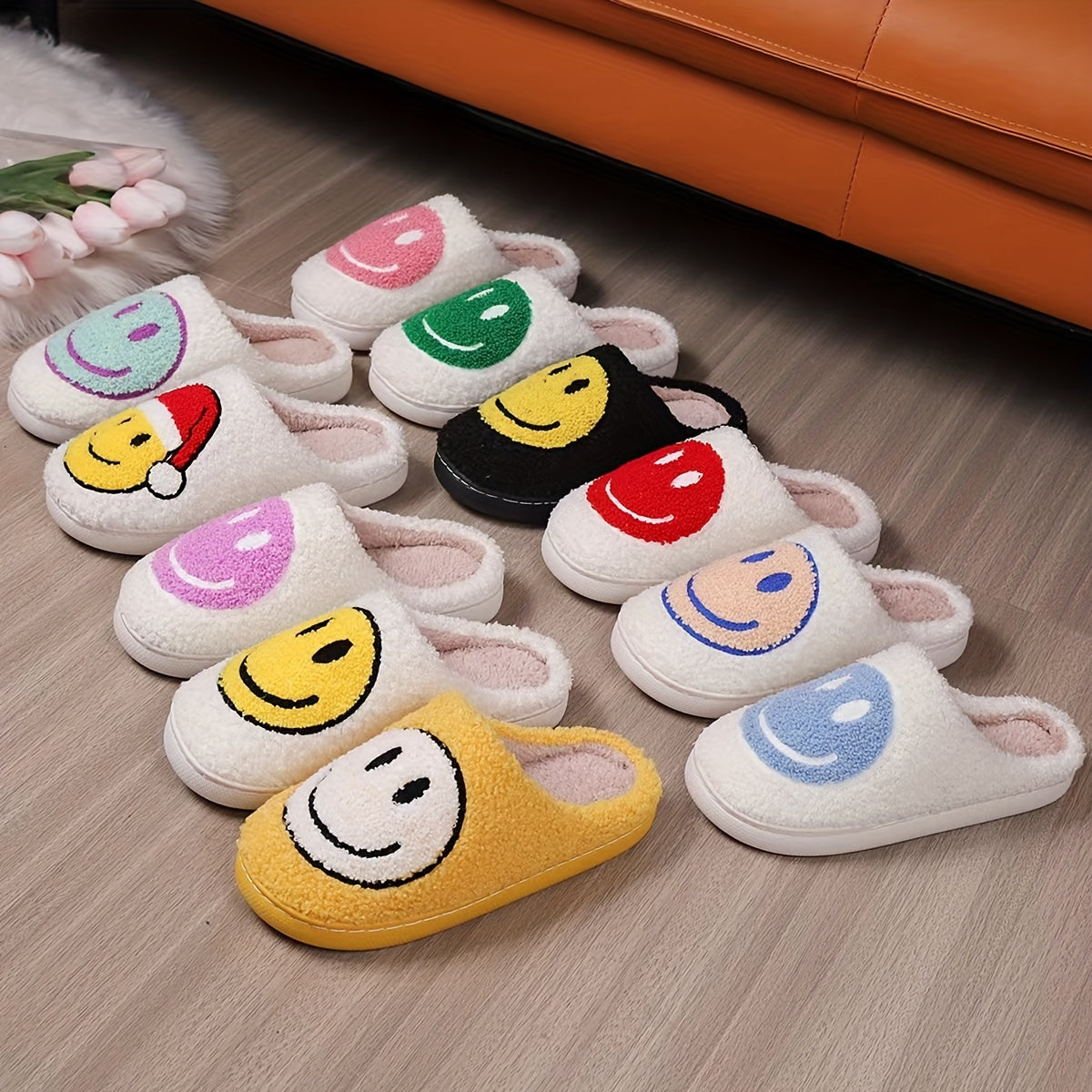 Warm Smile Face Fuzzy Slippers Cozy Plush Home Shoes