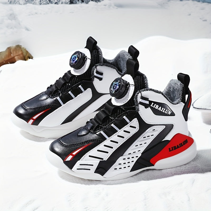Boy's Basketball Shoes With Rotating Buckle Non Slip Sneakers