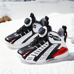 Boy's Basketball Shoes With Rotating Buckle Non Slip Sneakers