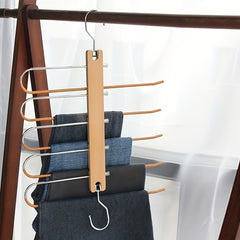 5 in 1 Folding Pants Hanger Solid Wood And Metal Pants Clip