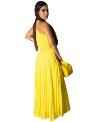 Solid Pleated Two piece Set Sleeveless Cropped Cami Top & High Waist Maxi Skirts