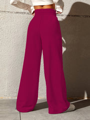 Sports Pants Women's Plus Solid Elastic High Rise Wide Leg
