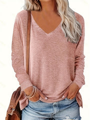 Solid Casual Crew Neck Long Sleeve Sweatshirt Women's Clothing