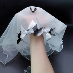 Butterfly Tulle Veil Ruffled Long Headpiece for Halloween Weddings