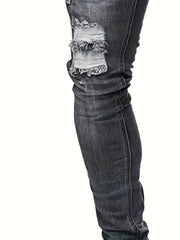Men's Slim Fit Ripped Cotton Jeans - Street Style Distressed Denim Pants
