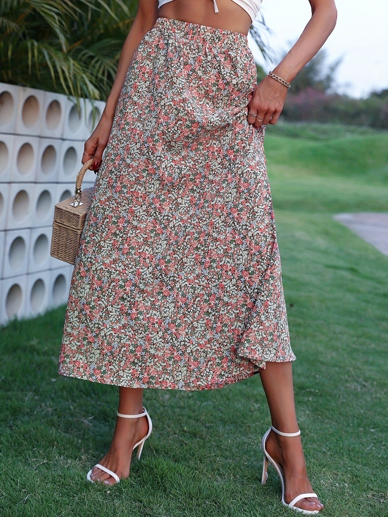 Floral Print High Waist Skirt for Women