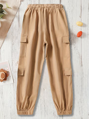 Boys Casual Cargo Pants Elastic Waist Drawstring Jogger Pants