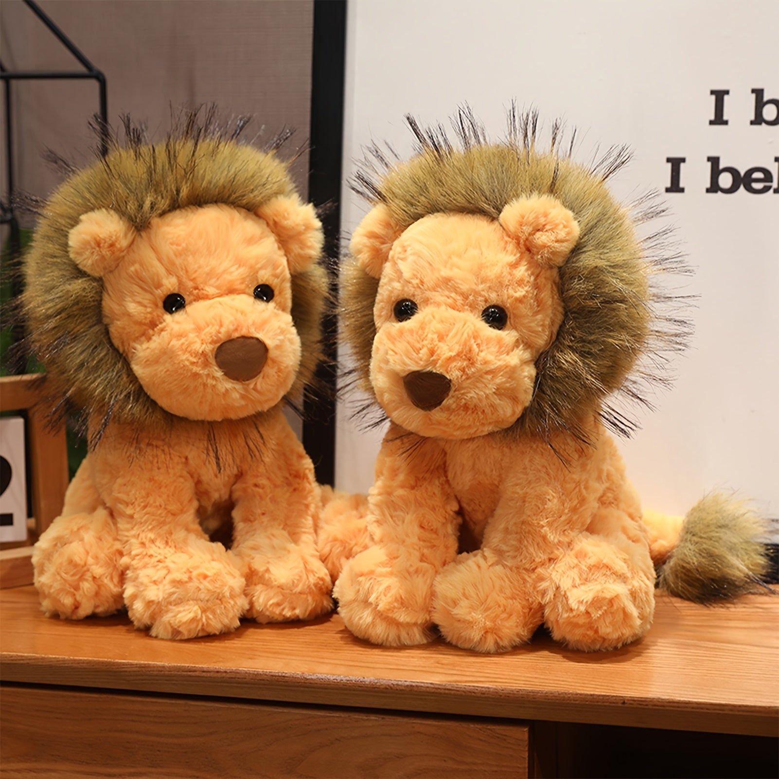 9" Lion Plush Stuffed Animal Realistic Light Brown & Green Lion Toy