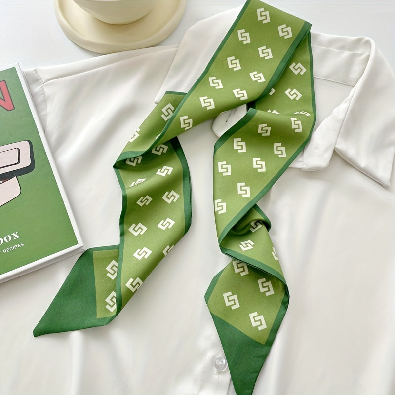 Green Casual Twilly Scarf Classic Print Ribbon Scarf Hair Tie
