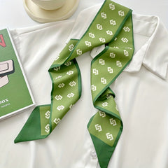 Green Casual Twilly Scarf Classic Print Ribbon Scarf Hair Tie