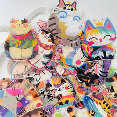 50pcs Cartoon Cat Stickers PET Self Adhesive Decals for DIY Crafts