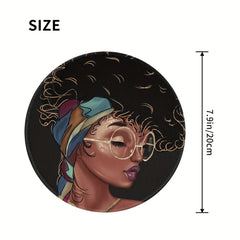 Afro American Girls Round Mouse Pad Non Slip Rubber Base Waterproof