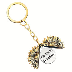 Engraved Sunflower Charm Keychain Pendant - Christmas Gift