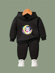 Cat & Moon Print 2pcs Girls Outfits For Sports Spring Fall Outdoor Gift