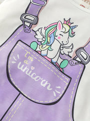 Toddler Girls Unicorn & Suspender Patterns Short Sleeve Dress
