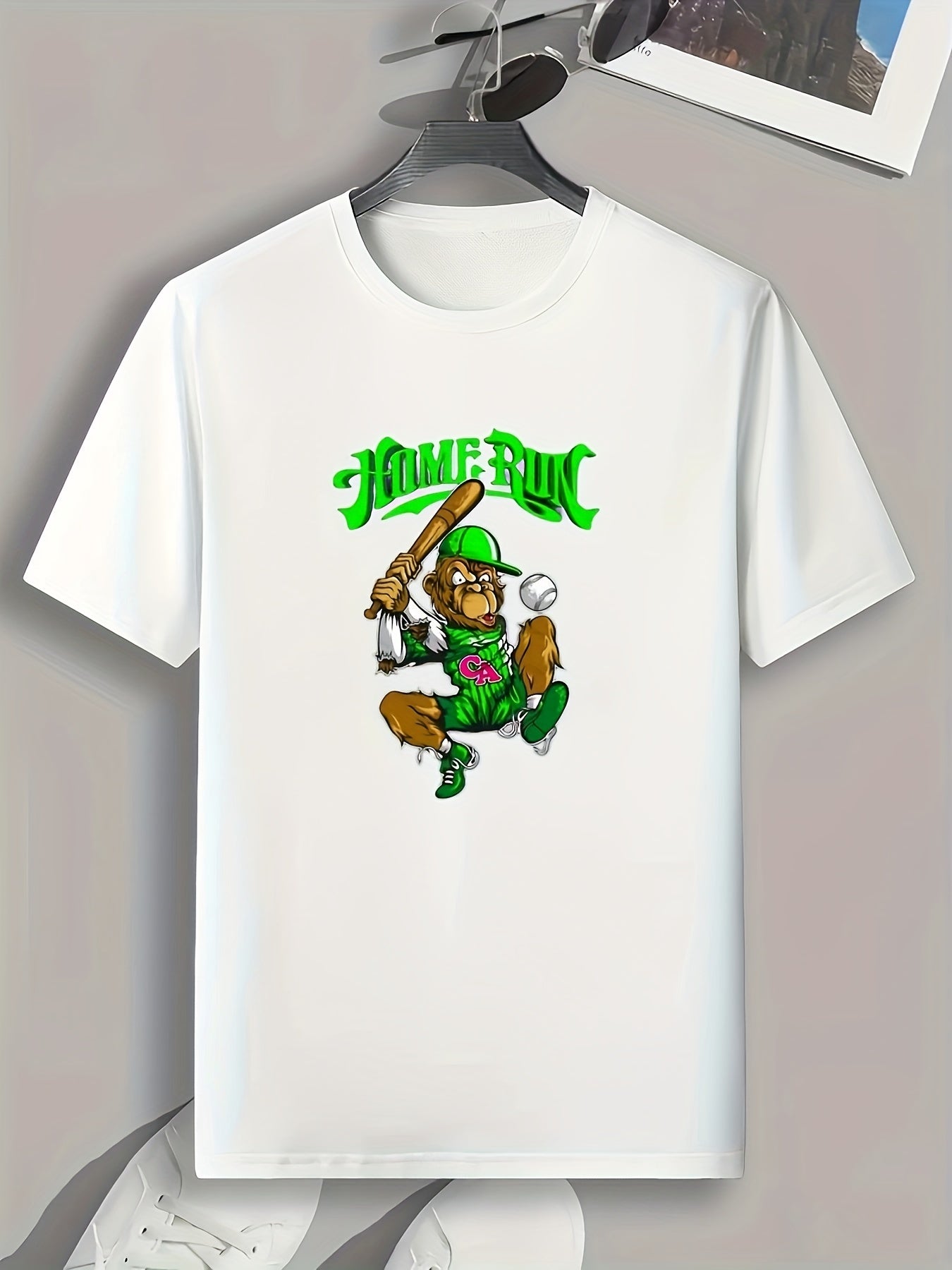 Hip Hop Style Baseball Player Monkey Print Men's Sports T-shirt