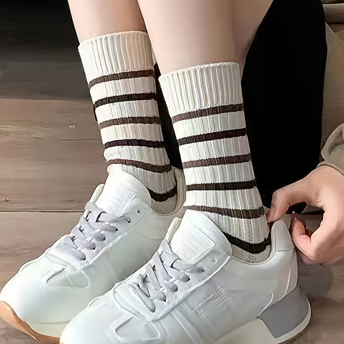5 Pairs Striped Crew Socks Breathable Sports Stockings