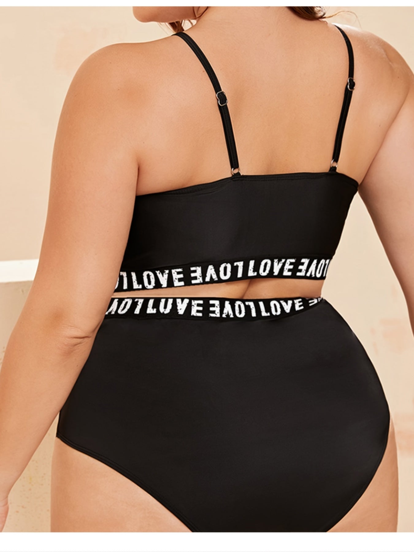 Letter Tape Crop Cami Top & Underwear Bikini Set