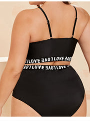 Letter Tape Crop Cami Top & Underwear Bikini Set