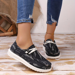 Women's Denim Striped Flat Sole Light Sports Shoes