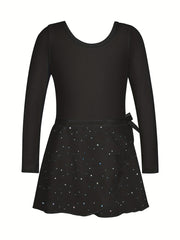 Girls Sequin Dancing Dress Long Sleeve Exercise Skirt