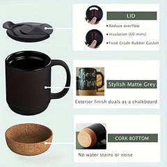 2pcs 15oz Ceramic Coffee Mugs Water Cup Wide Mouth Handle Lid