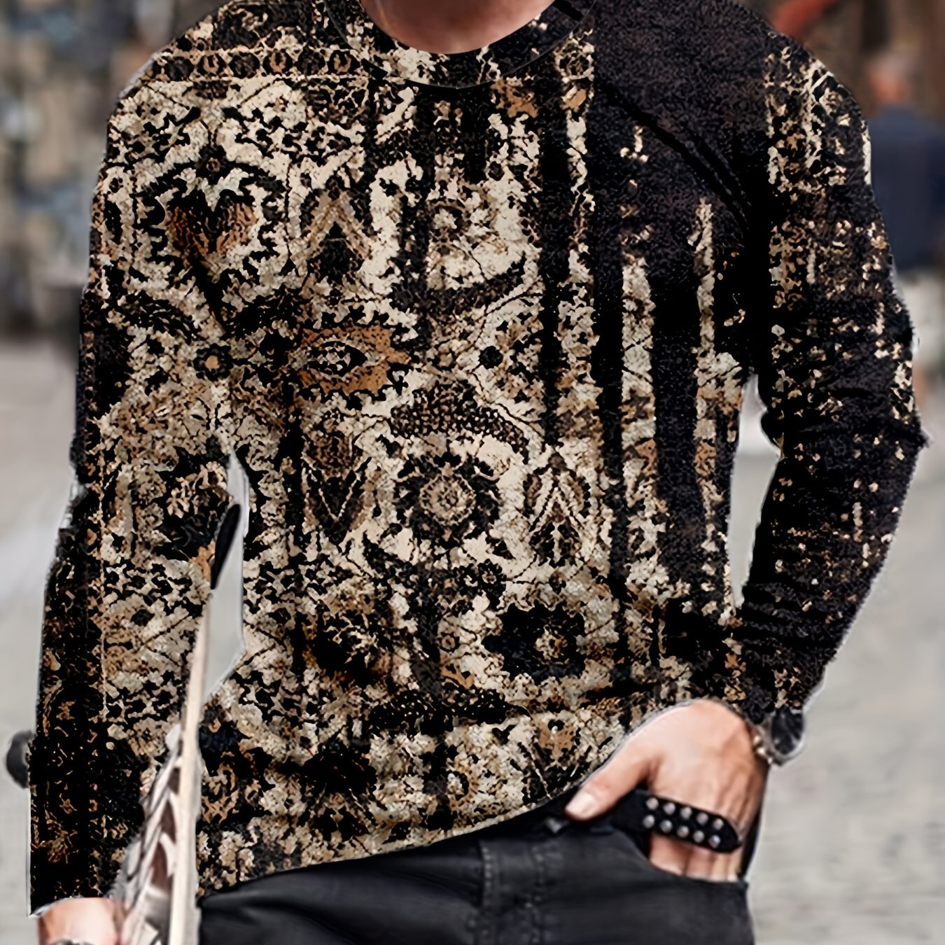 Ethnic Style Pattern Men's Long Sleeve Novelty T shirt Stylish Tees