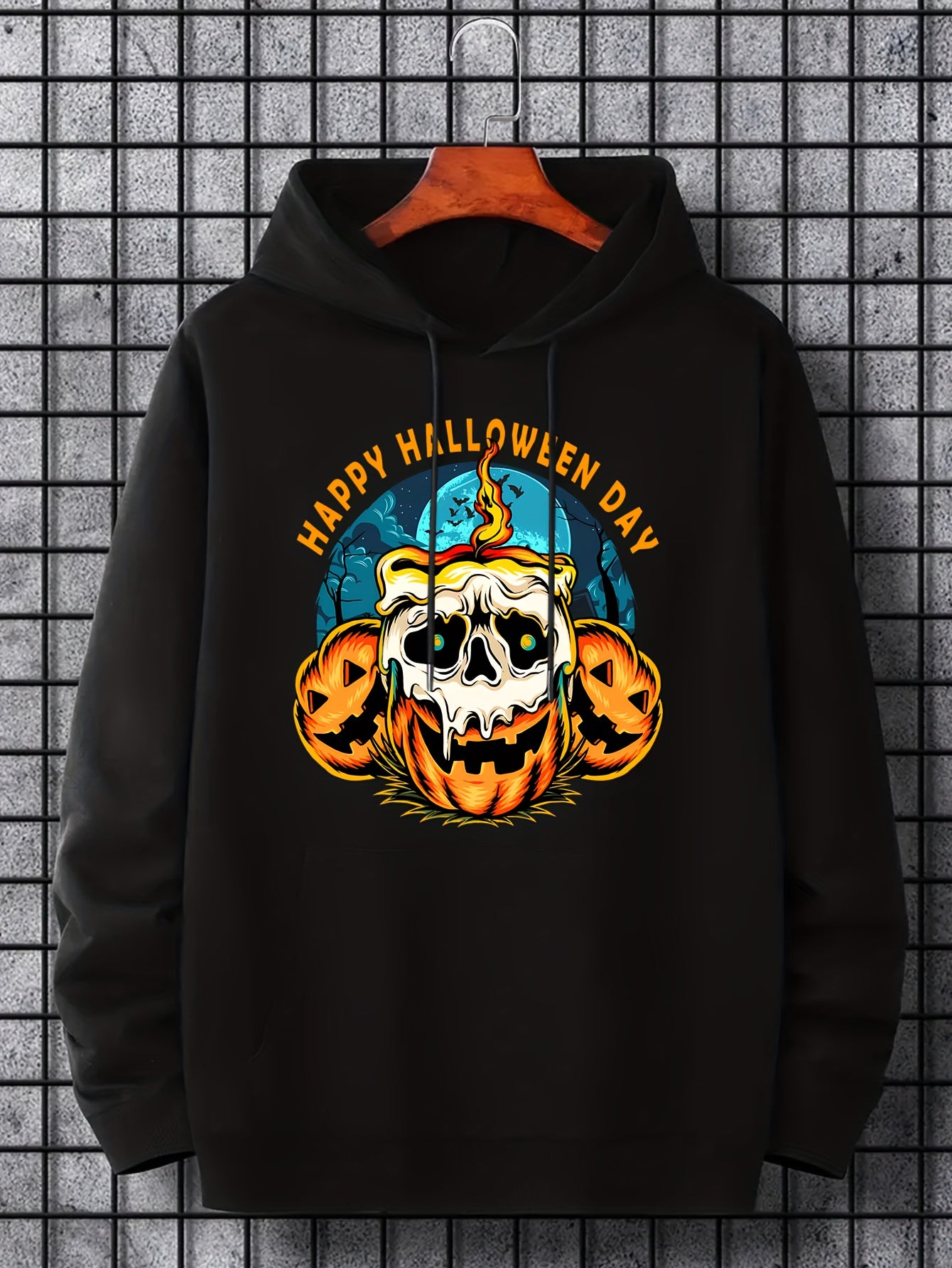 Men's Halloween Style Skull Candle Graphic Hoodie Drawstring Sweatshirt