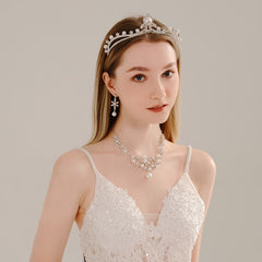 Bridal Rhinestone Jewelry Set: Crown, Hairpiece, Vine Neck