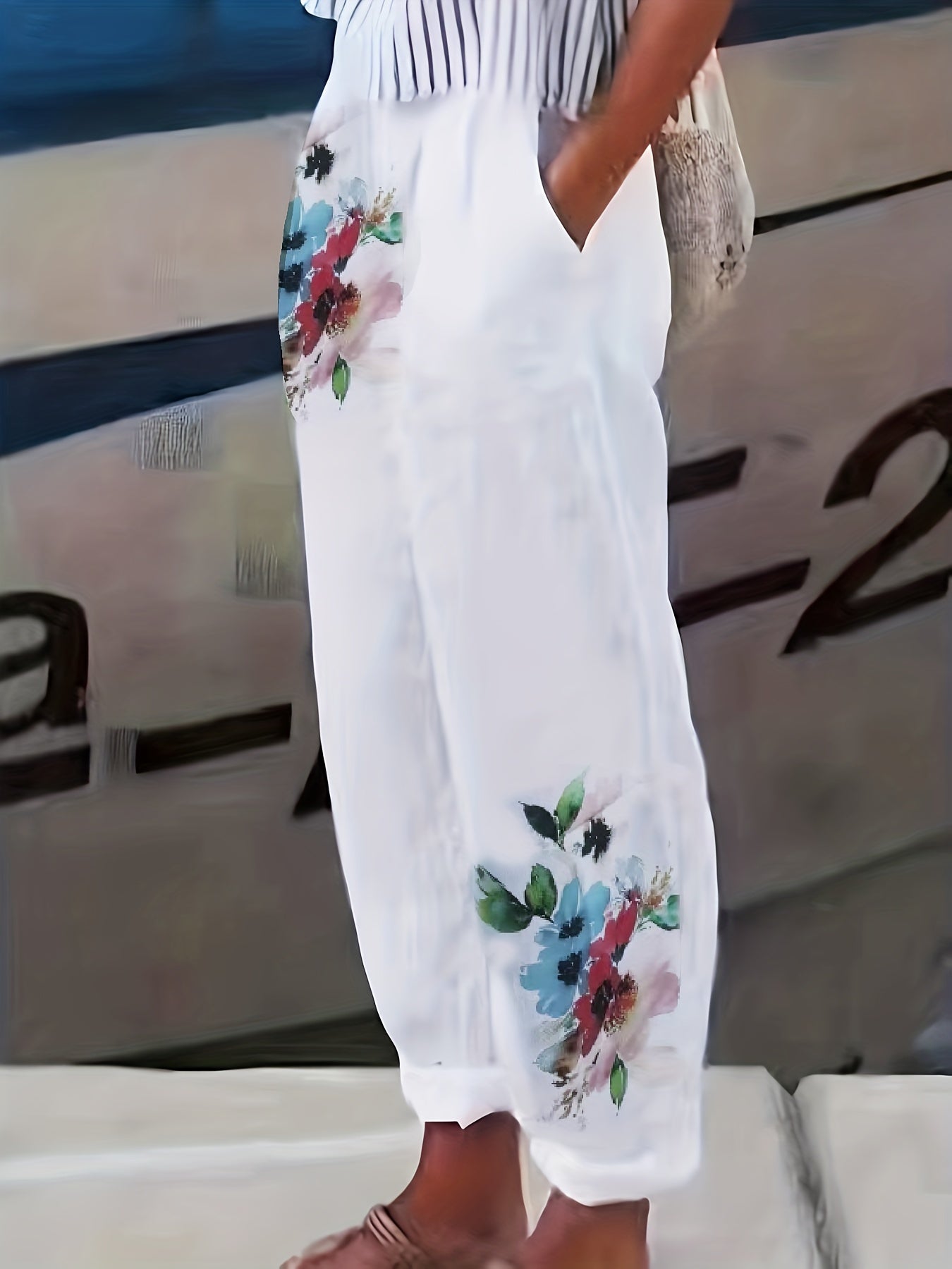 Animal & Floral Print Wide Leg Pants with Pockets