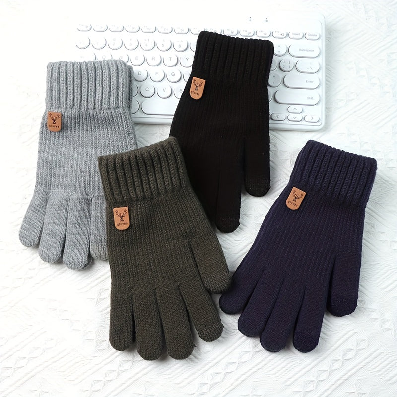 Windproof Touch Screen Knitted Wool Gloves for Men and Women