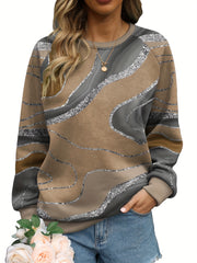 Geometric Print Crew Neck Sweatshirt for Women