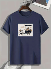 Coffee Stand Print Men's Comfy T shirt Active Slightly Stretch Tee
