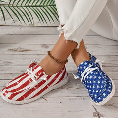 Women's Patriotic Mismatched Canvas Boat Shoes Lace Up Low Independence Shoes
