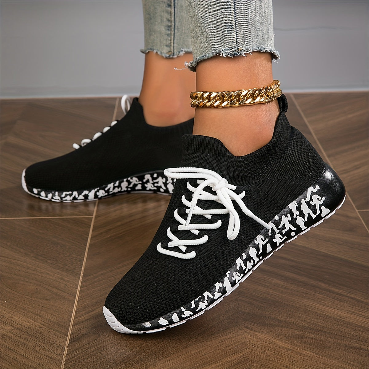 Women's Breathable Knit Sneakers Casual Lace Up Outdoor Shoes