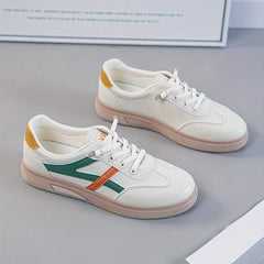 Women's Colorblock Flat Sneakers Lace Up Low Top Sports Shoes