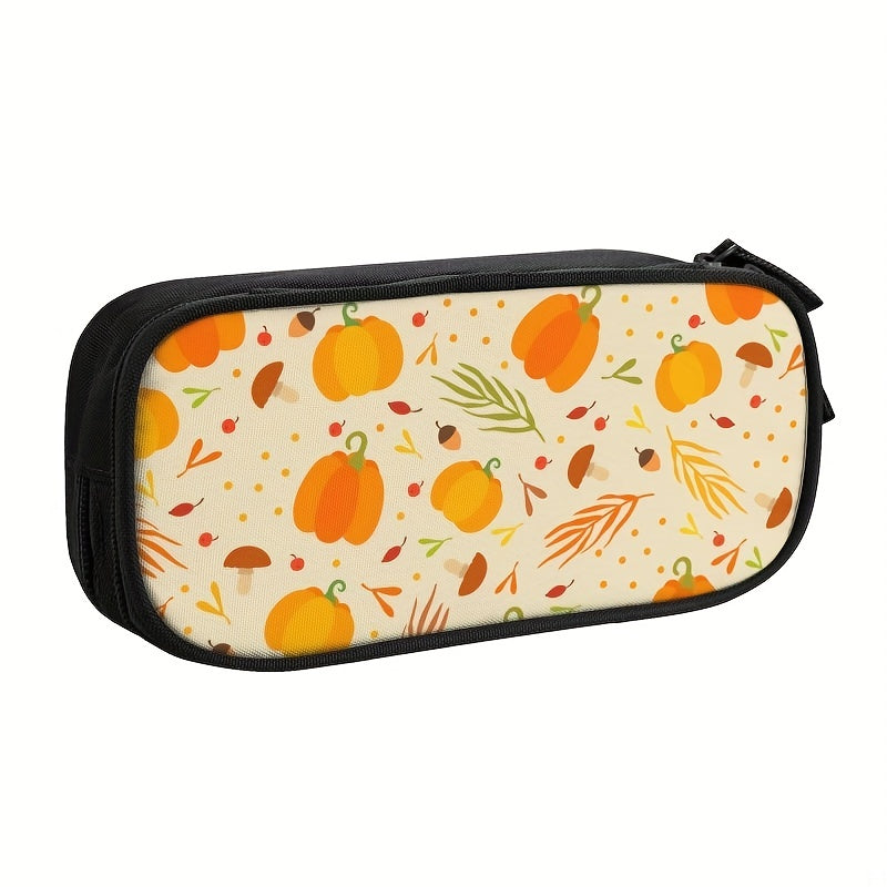 Cartoon Printed Double Layer Pen Bag Zippered Large Capacity Storage
