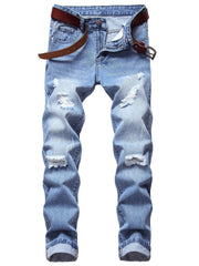 Slim Fit Ripped Jeans Men's Distressed Denim Pants