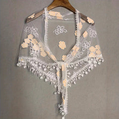Vintage Lace Triangle Scarf Veil Flower Embroidery Mantilla Head Covering