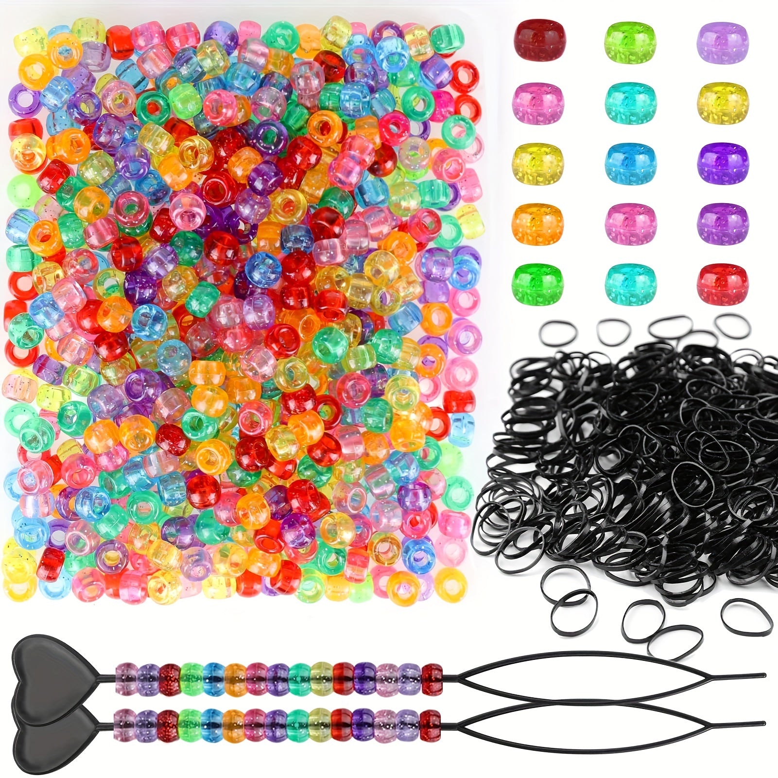 Hair Accessories Set with Ponytail Beads, Quick Beader, Mini Rubber Bands