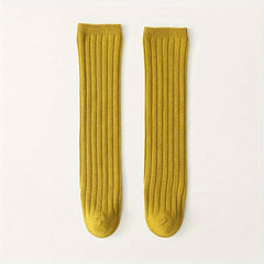 Girl's Twist Striped Knitted Knee High Socks Breathable Long Stockings