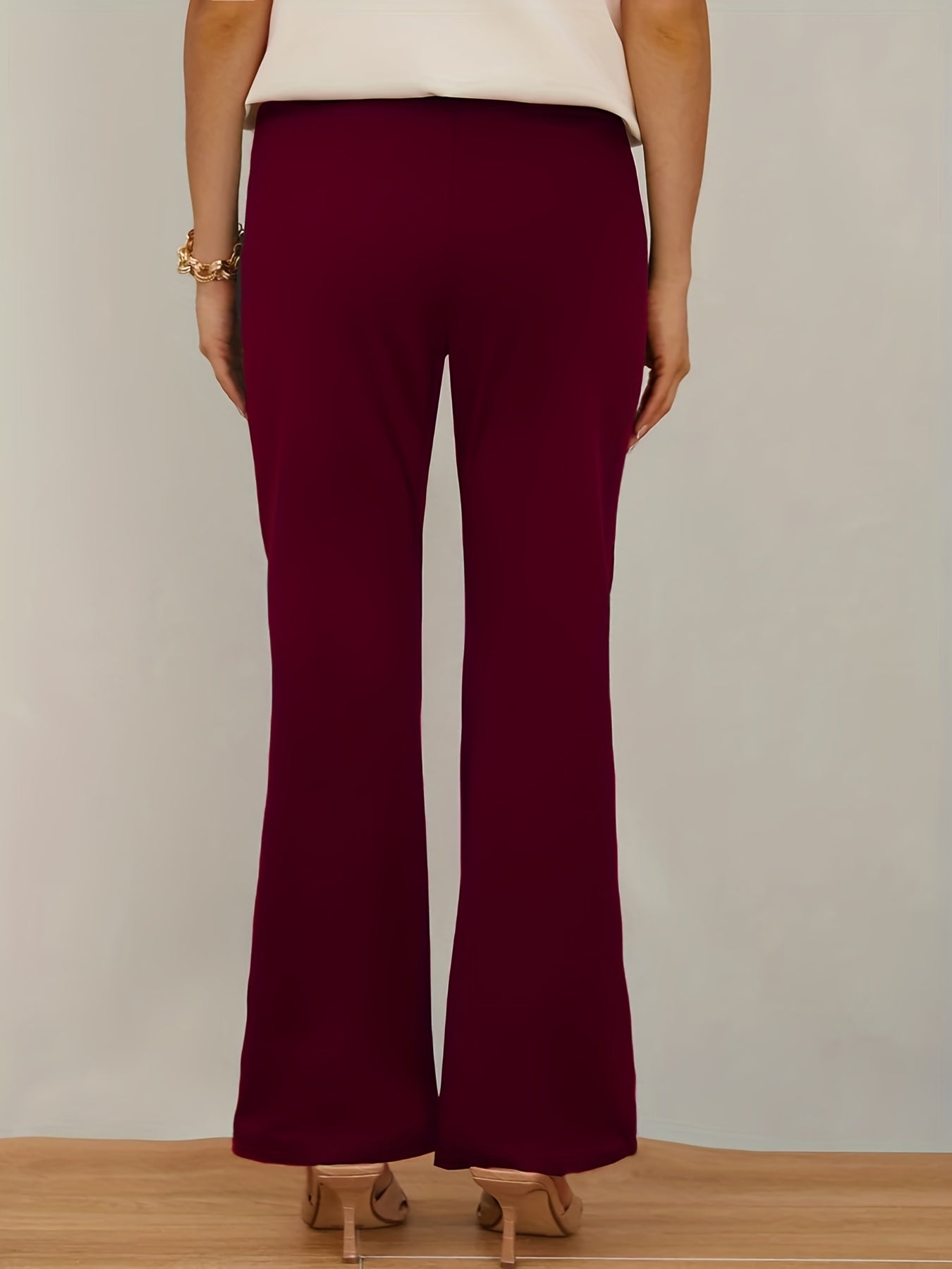 Solid Color Elastic Waist Flared Leg Pants