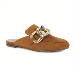 Women's Chain Decor Flat Mules Closed Toe Slip On Shoes
