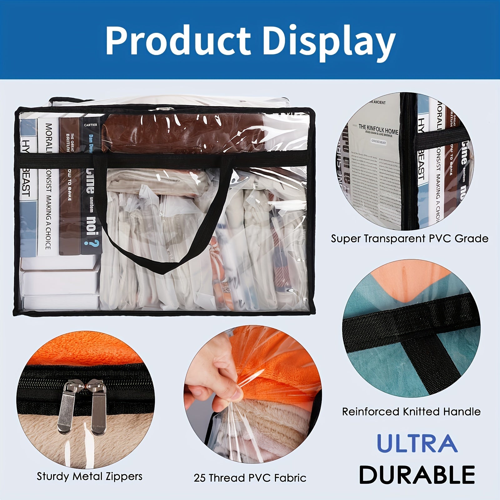 4pcs Plastic Storage Bags with Zippers and Handles