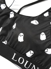 Halloween Sports Bra Women's Plus Ghost Print Letter Tape